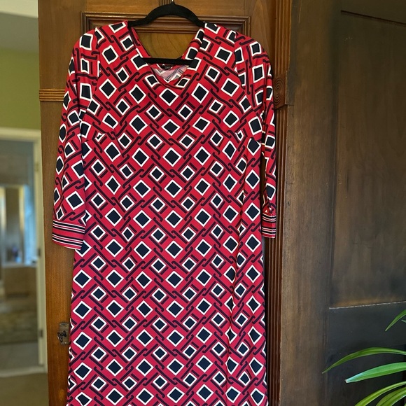 Talbots Dresses & Skirts - Talbots Knit Geometric Red and Black Dress